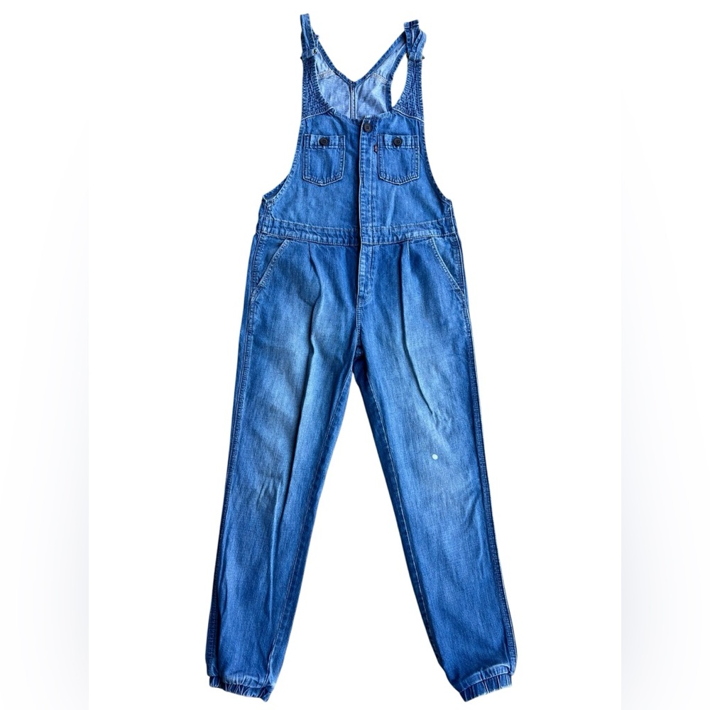 RARE LEVI’S Button-Front Denim Jumpsuit Overalls Chest Pockets Joggers Sz M Boho